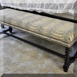 F40. Barley Twist upholstered nailhead bench by Robert Allen 20”h x 61”w x 17”d 